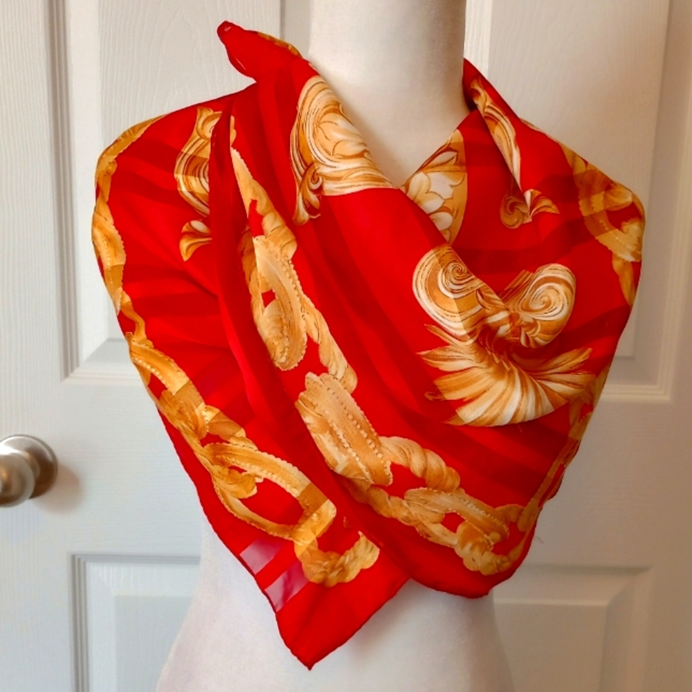 Vintage Elaine Gold red and gold scarf.